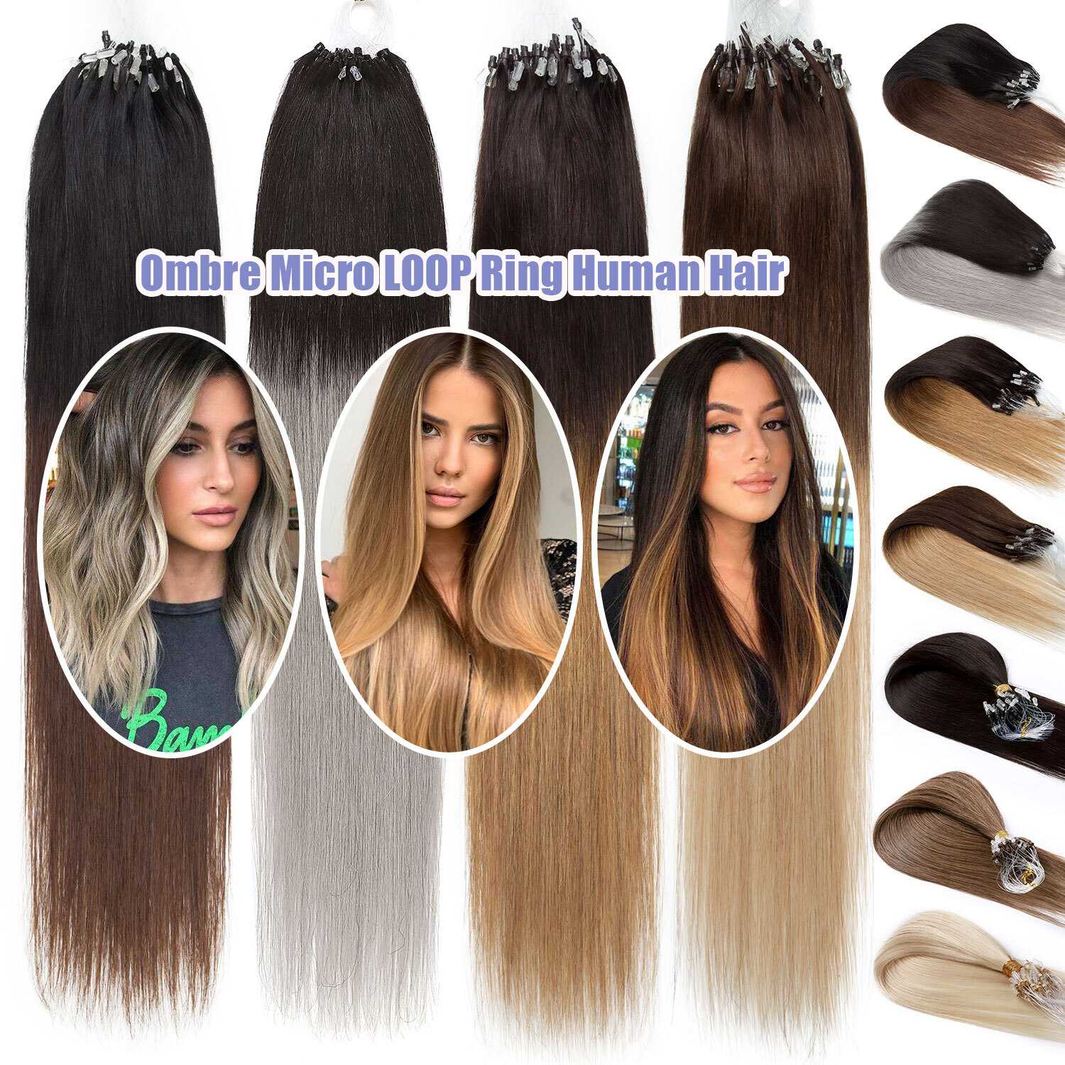THICK 100% Russian Remy Human Hair Extensions Micro Loop Nano Ring Bead Balayage