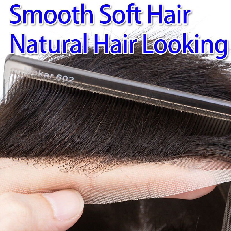 Mens Toupee Thin Skin PU/MONO Real Remy Human Hair Piece Toupee Replacement Wig