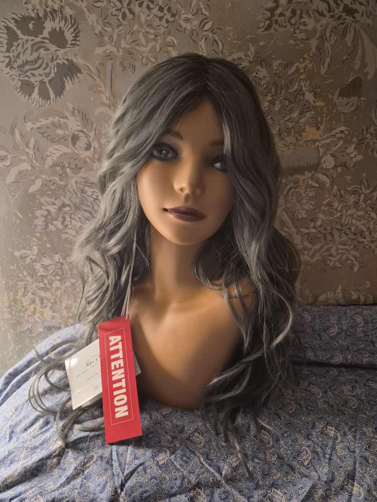 Rene of Paris Long Wavy Synthetic Gray Wig Smoky Forest Classic Cap Mono-Part