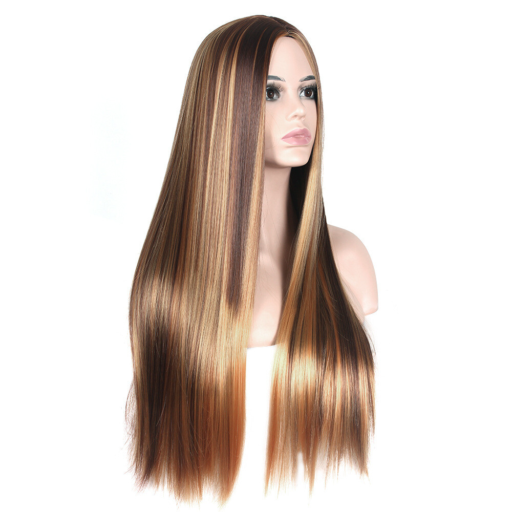 Highlight Brazilian Wig Straight Human Hair Full Wigs Ombre Brown Honey Blonde