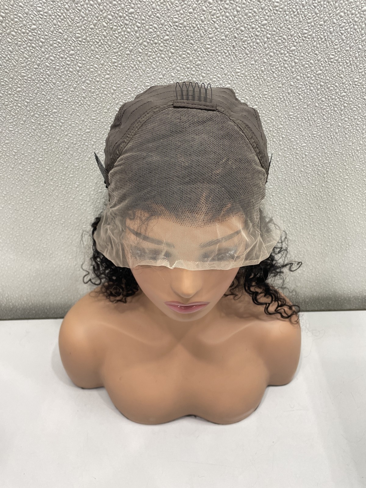 Natural Black Curly Human Hair Blend 13×4 Lace Front Glueless Wig, 16″