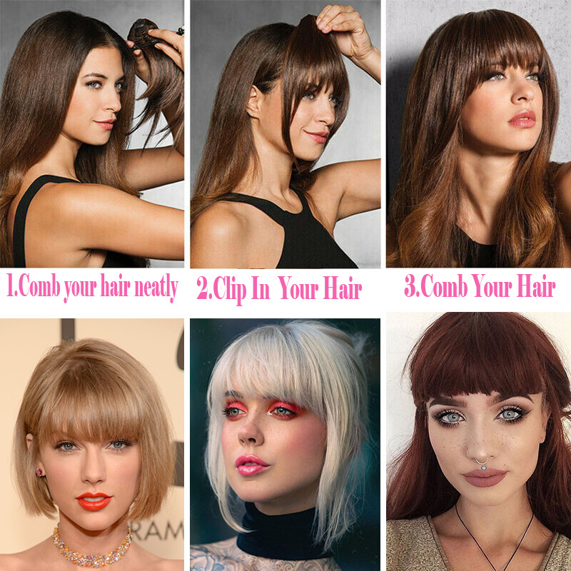 Clip in on Fringe Neat Bangs Thin & Thick As Human Hair Extensions Hairpiece US