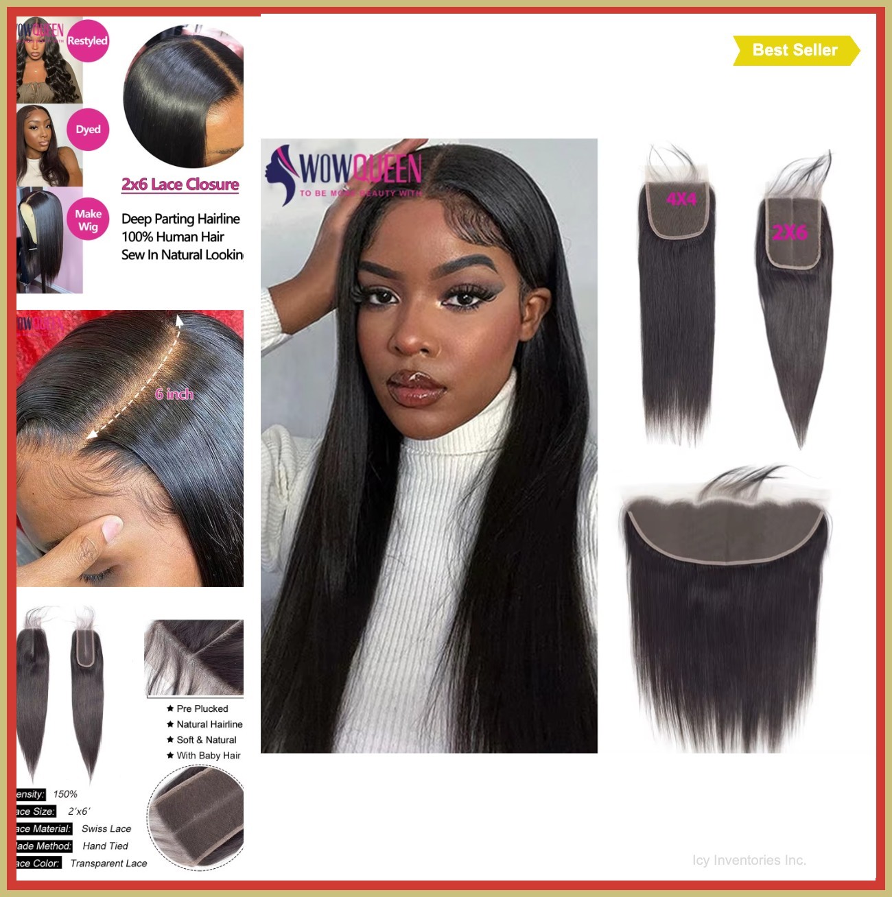Straight 13×4 Transparent Lace Closure 4×4 Human Hair Natural Hairline For Wig