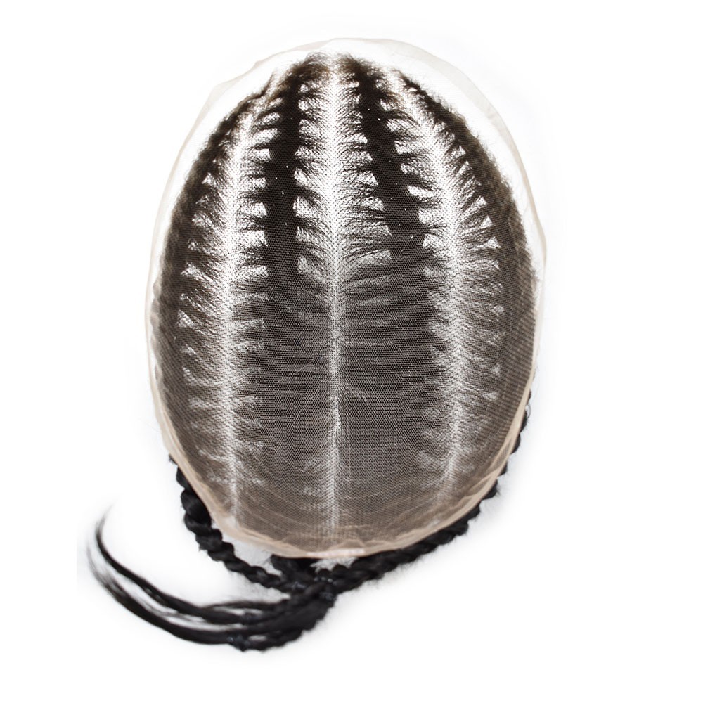 US Cornrow Braded Toupee for Black Men Box Braided Human Hair Replacement System