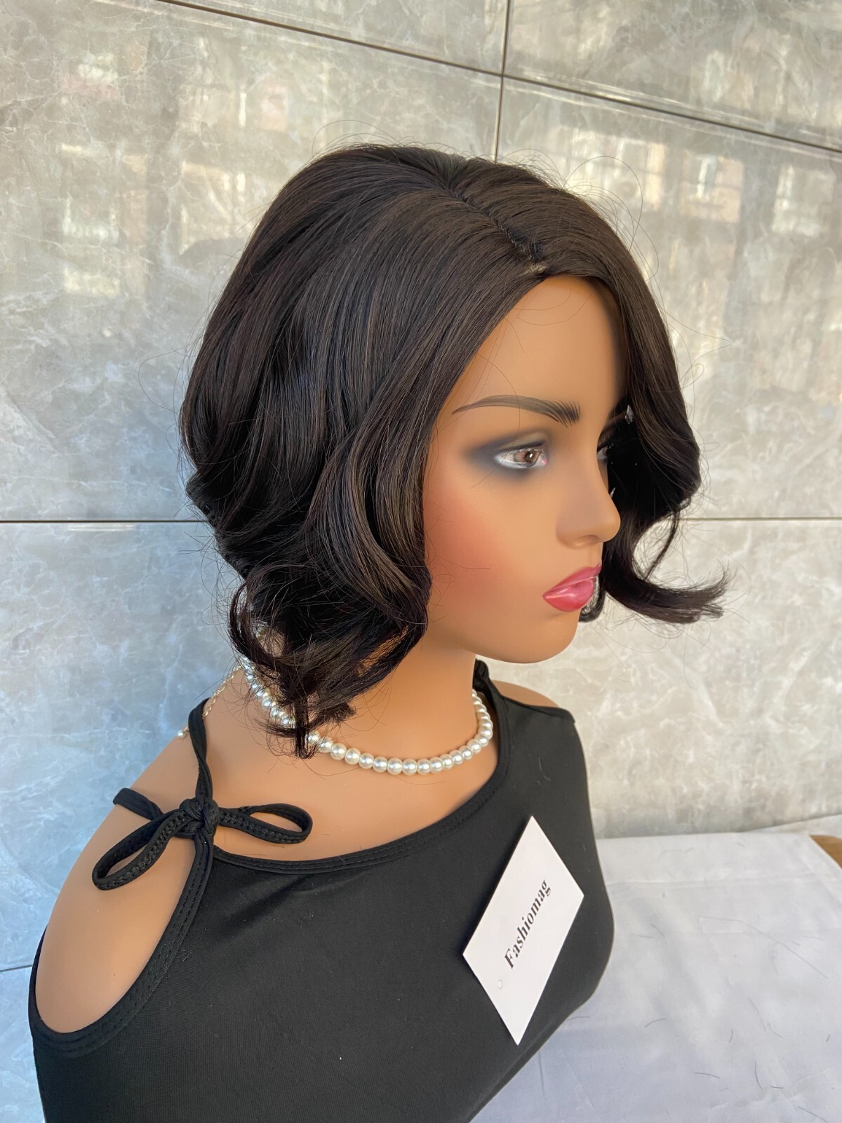 Side Part Dark Brown Wavy 100% Human Hair Blend Heat Ok Wigs Women Natural Soft