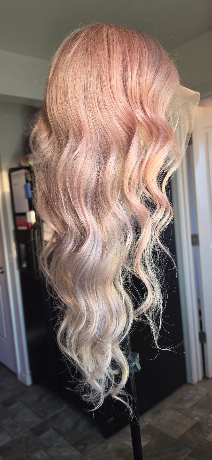 30″ Custom-colored 100% Human Hair Lace Front Wig – Pink Champagne