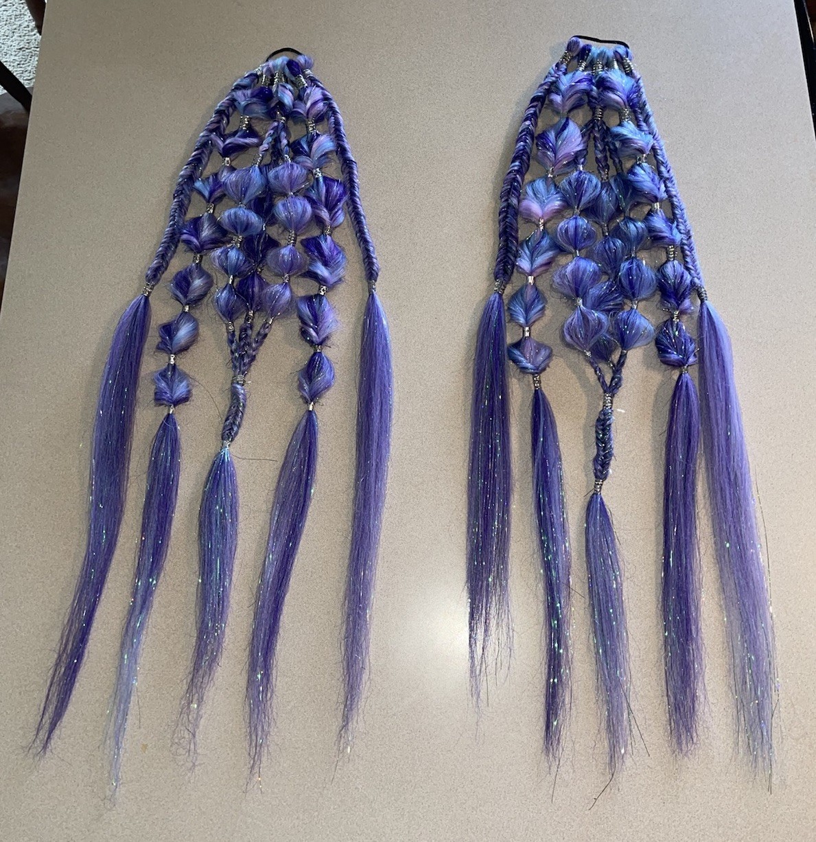 ✨💜Festival/Rave/Concert Pigtail Extensions – Handmade Purple & Blue Mix💙✨