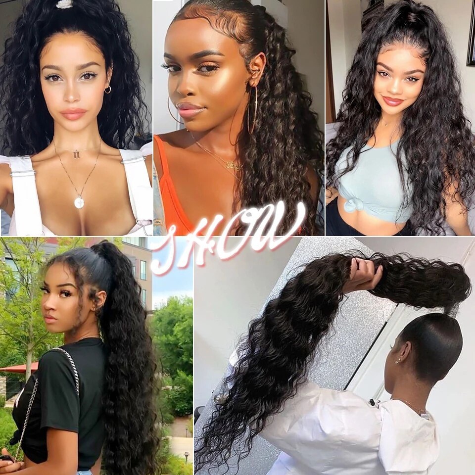 33in 140g Curly 85cm As Human Hair Extensions Corn Wave Ponytail Hairpiece Black