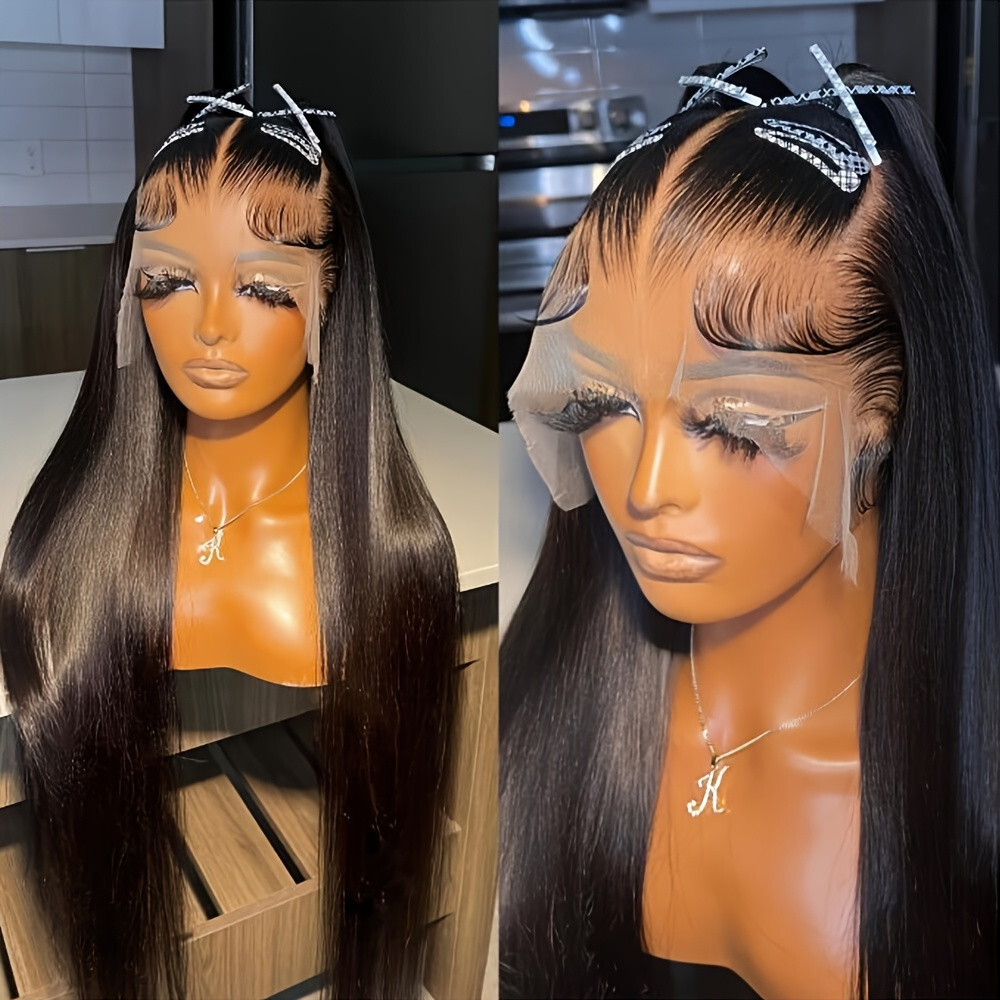 13×6 HD Long Straight Hair Natural Black Lace Front Wigs Women Party Heat Safe