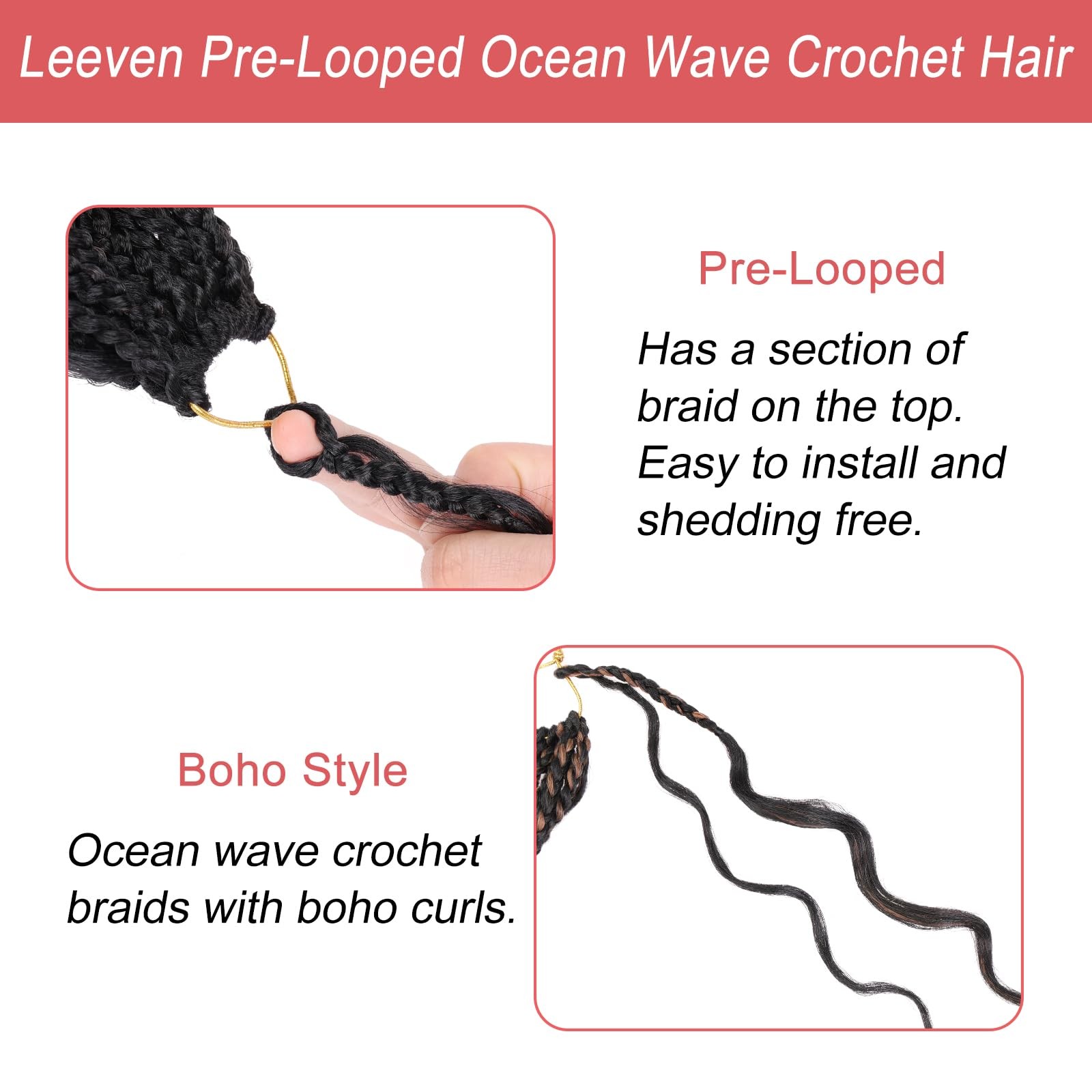 10 Inch 8 Packs Curly Crochet Hair Pre Looped Boho Ocean Wave Crochet Hair Bl.