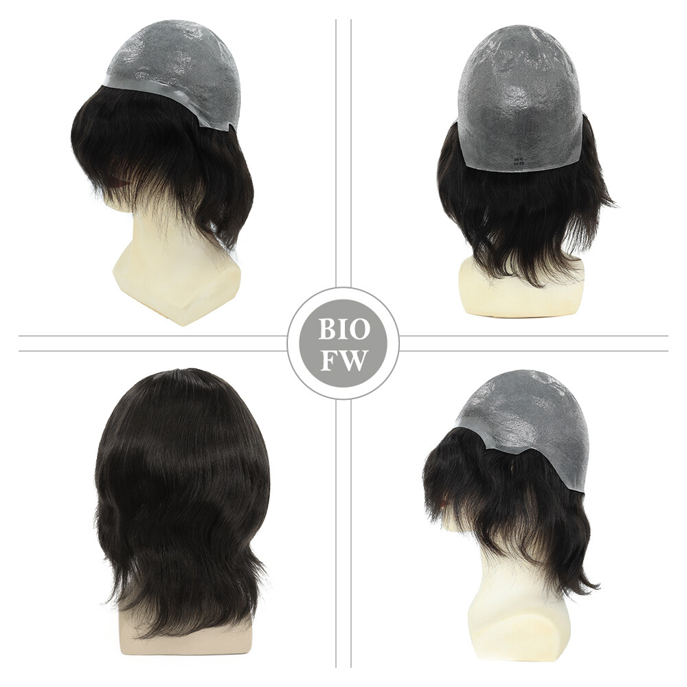 Mens Human Hair Full Head Wigs Thin Skin Wig Hair Replacement Medium Size 6”