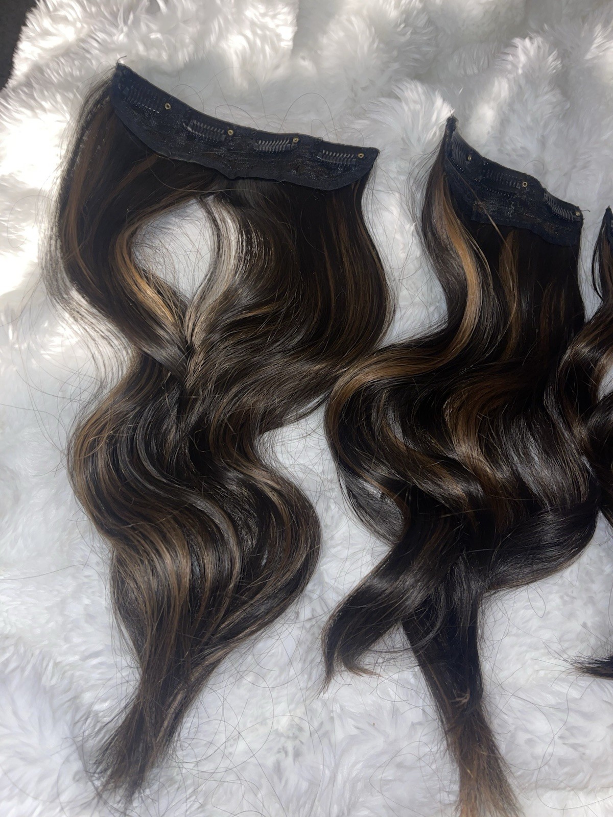 6 Piece 16 Inch Loose Body Wave Synthetic Highlighted Clip In Hair Extensions