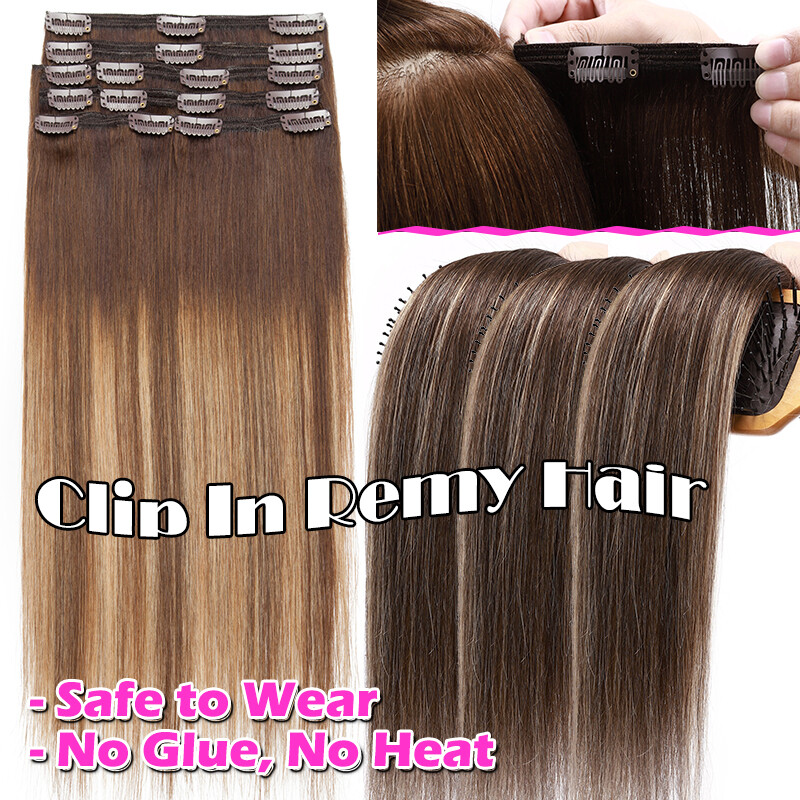 Double Wefts Clip In Russian Remy Human Hair Extensions Blonde Full Head Thick