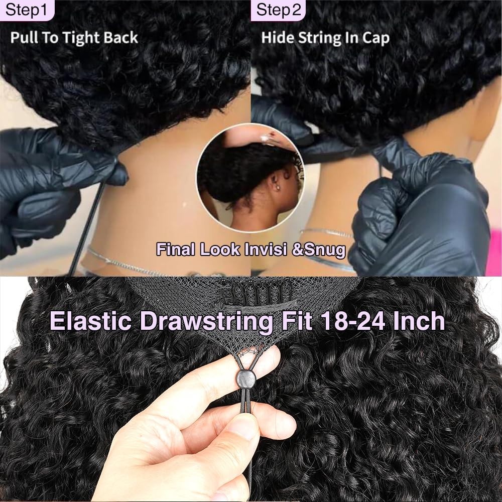 7×6 Curly Glueless Wig Human Hair, Pre-Plucked, 250% Density, HD Lace, 16in