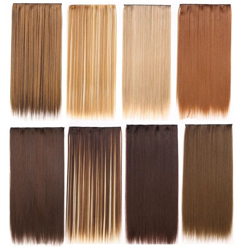 24in Synthetic Long Straight Clip In One Piece Hair Extension 5 Clips Fake Hair