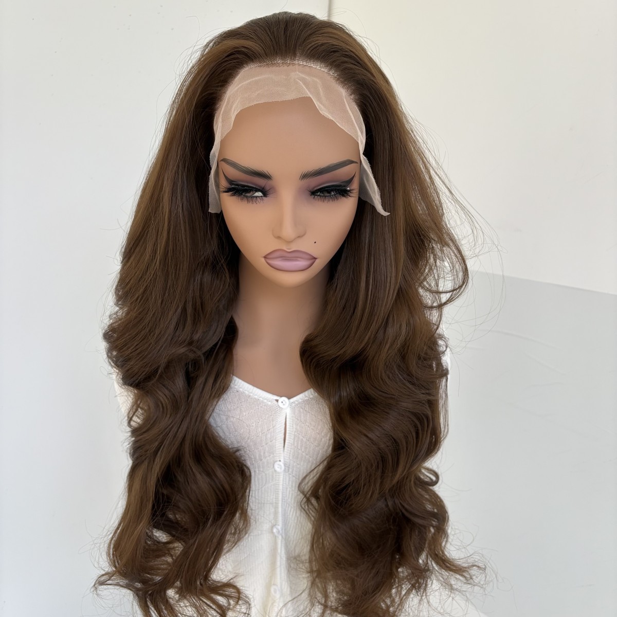 Lace Frontal Wigs Heat Resistant Synthetic Hair Long Wavy Light brown