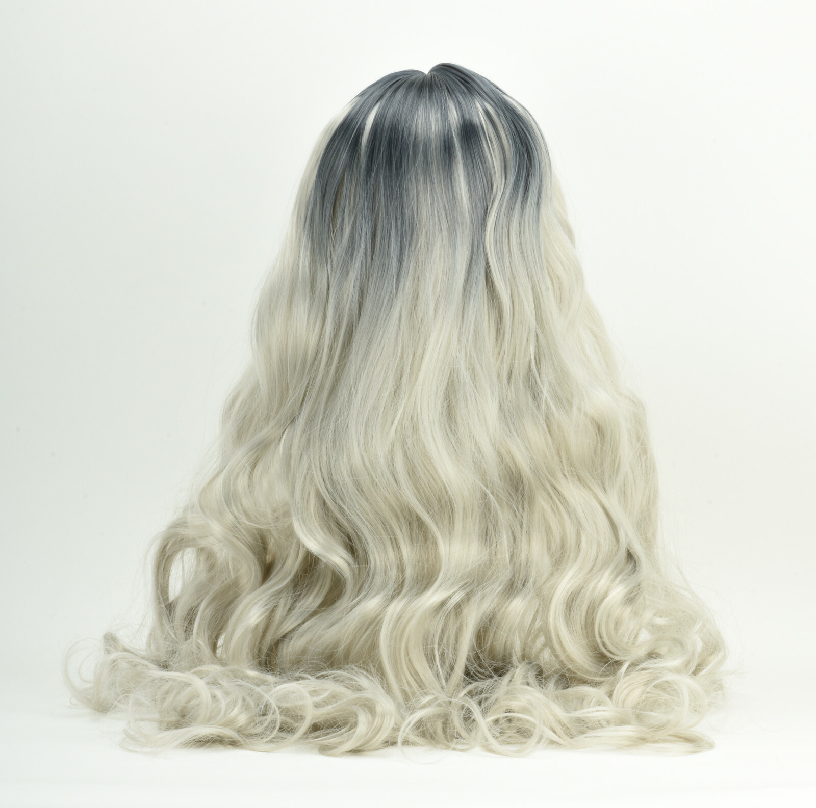 Ash Gray Silver White Ombre Lace Long Wavy Curly Blonde Wig Women Synthetic Hair
