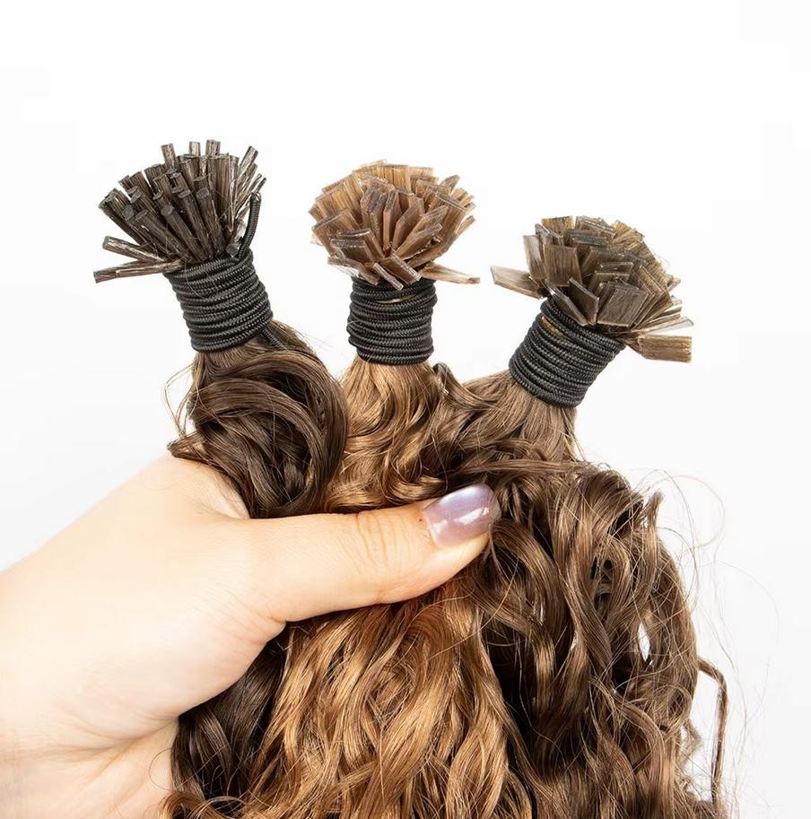PRE BONDED Flat Tip Curly Wavy Hair 100% Remy Human Hair Extensions 100g