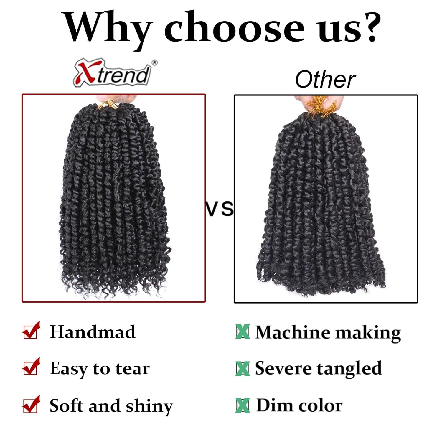 8 Packs Passion Twist Crochet Hair 10 Inch Pre Twisted Natural Black Passion Twi