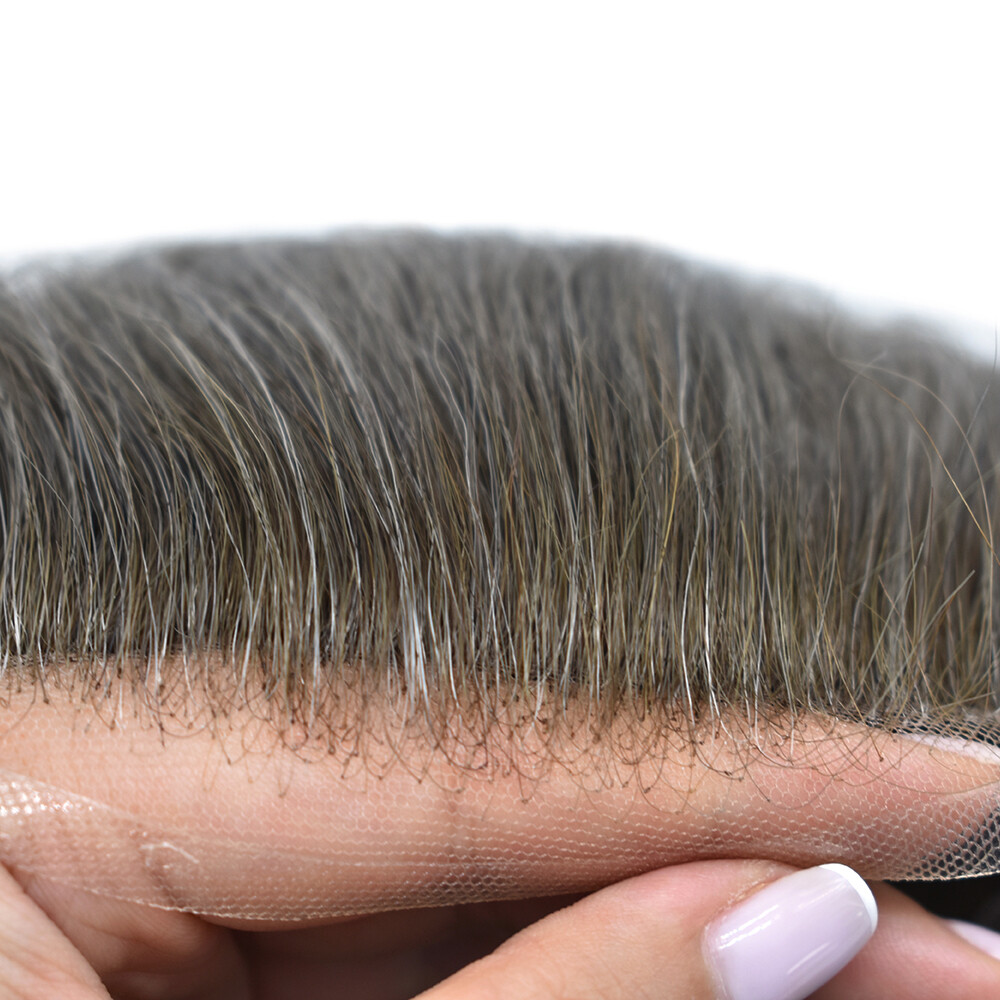 Mens Toupee Hair Replacement System French Lace Front Thin Skin Wig Hairpiece US