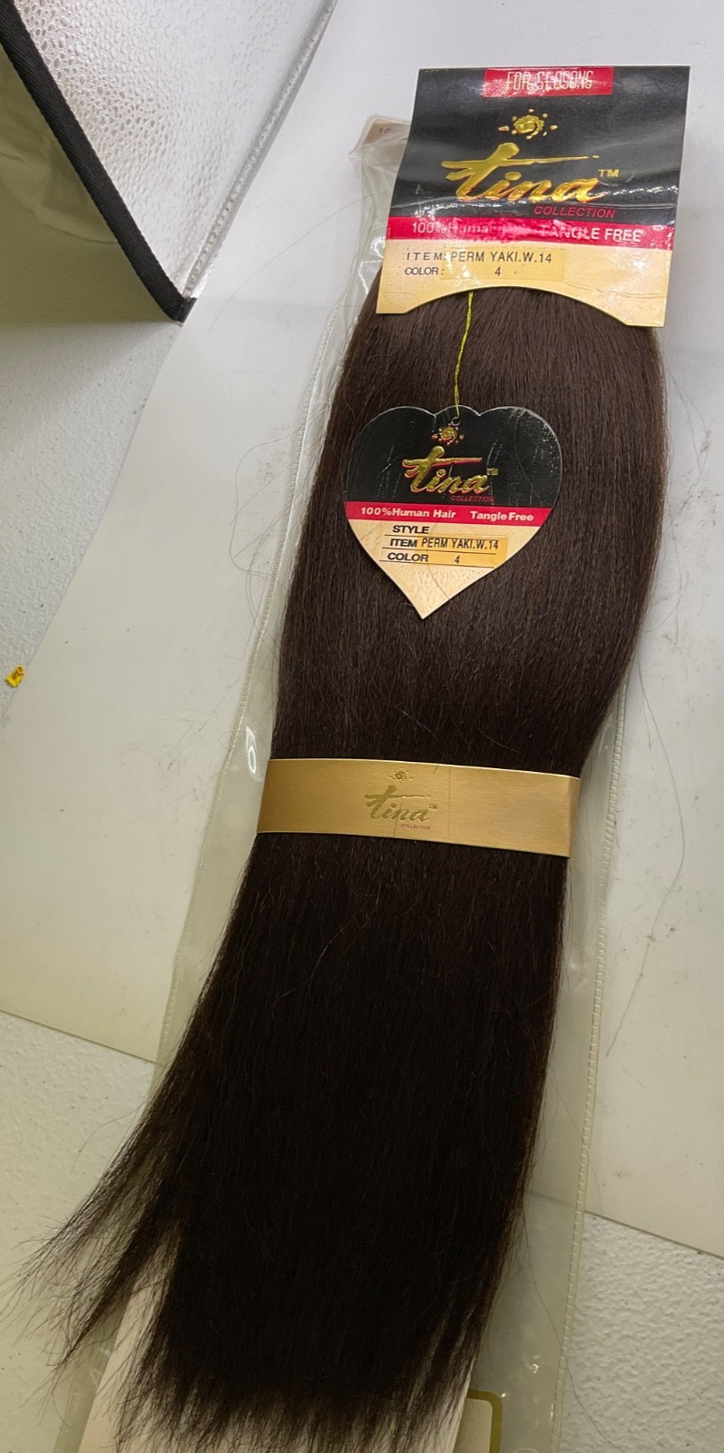 Tina Collection 100% Human Hair Perm Yaki Weave Length: 14″ Color: 4