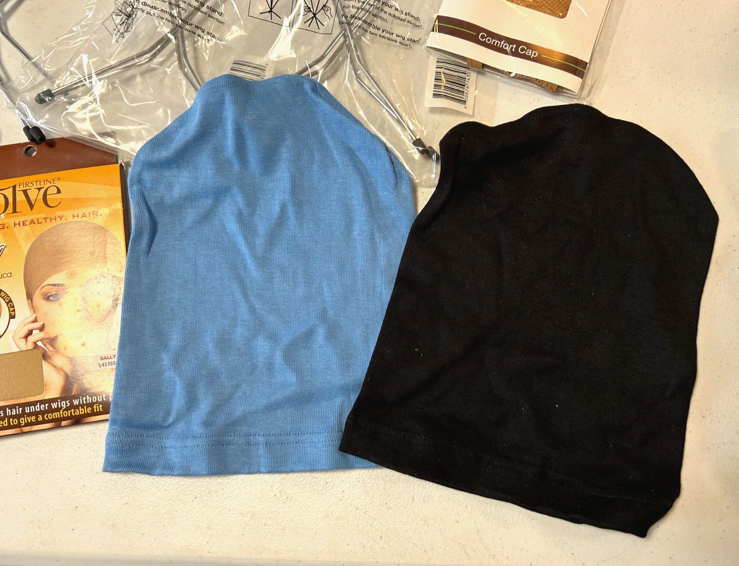 New Lot of 4 Metal Wig Stands and some Comfort Caps & Hair Care Cloth Caps