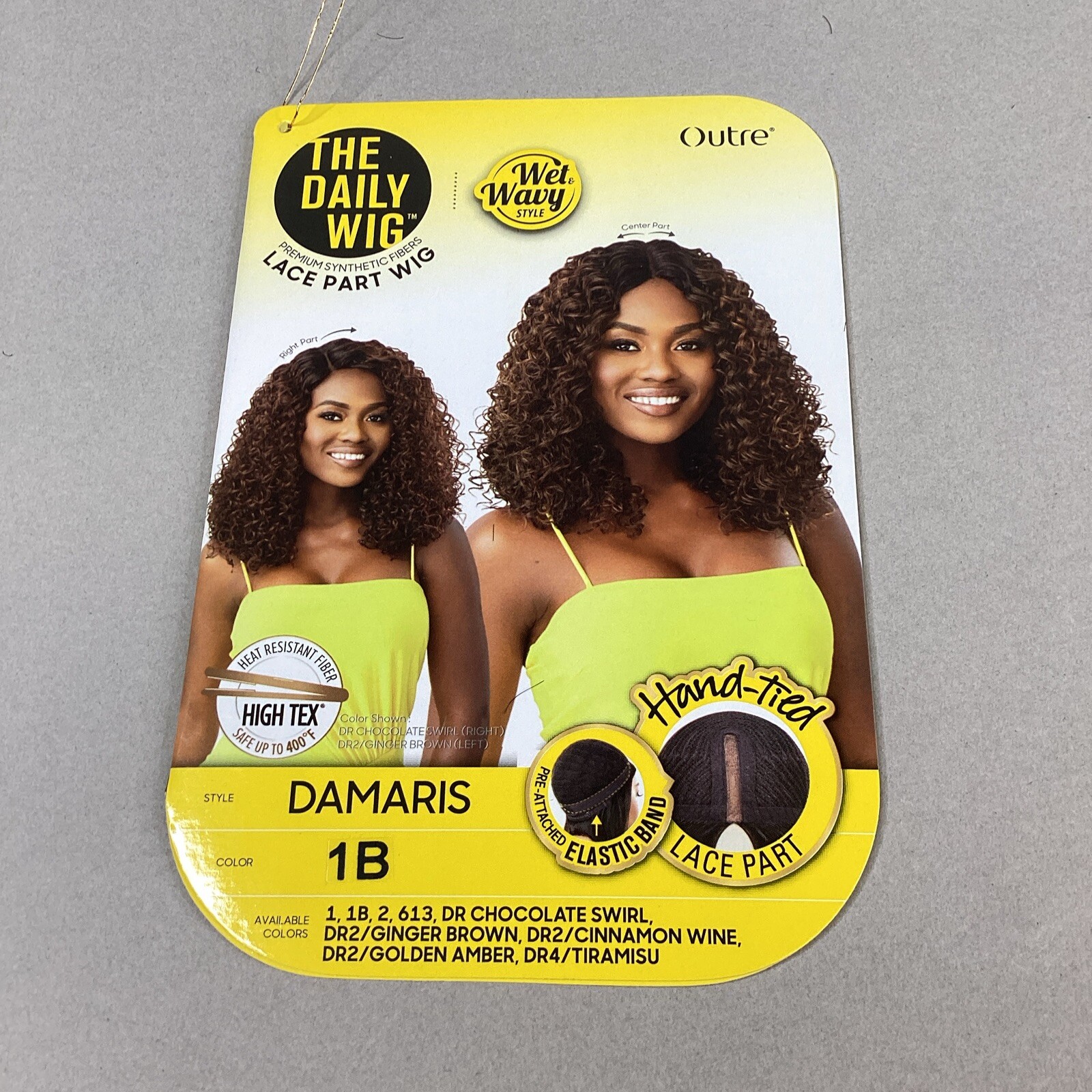 Damaris Long Curly #1B Off Black Premium Synthetic Lace Part Wig