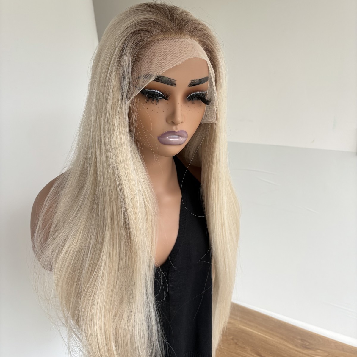 Long Straight Highlight Blonde Women Lace Frontal Wig Synthetic Hair
