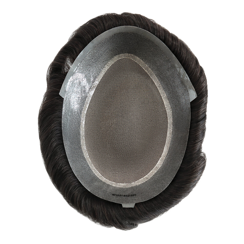 Mens Toupee Human Hair Replacement System Fine Mono Poly Skin Hairpiece 8×10 MPU
