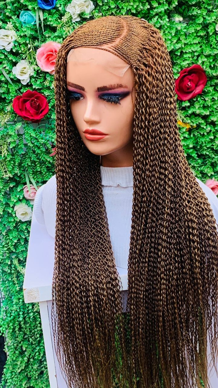 WATERMELON BRAIDED WIG. Gold Blue Burgundy 40″