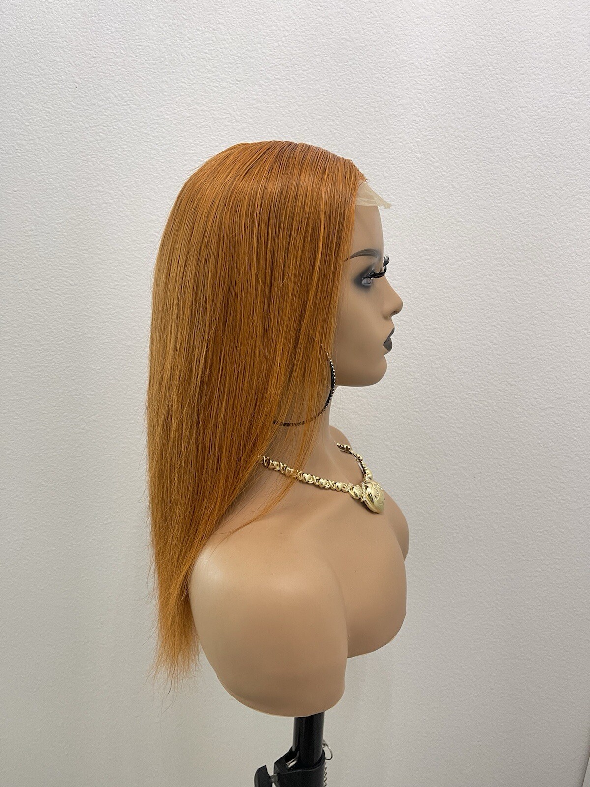 18” 4×4 Lace Closure, Straight Human Hair Wig, Color Similar to Ginger