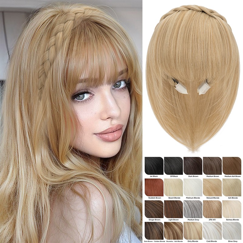 Braided Headband Topper Hairpiece Clip In Fringe with Temple Bang Hair Extension
