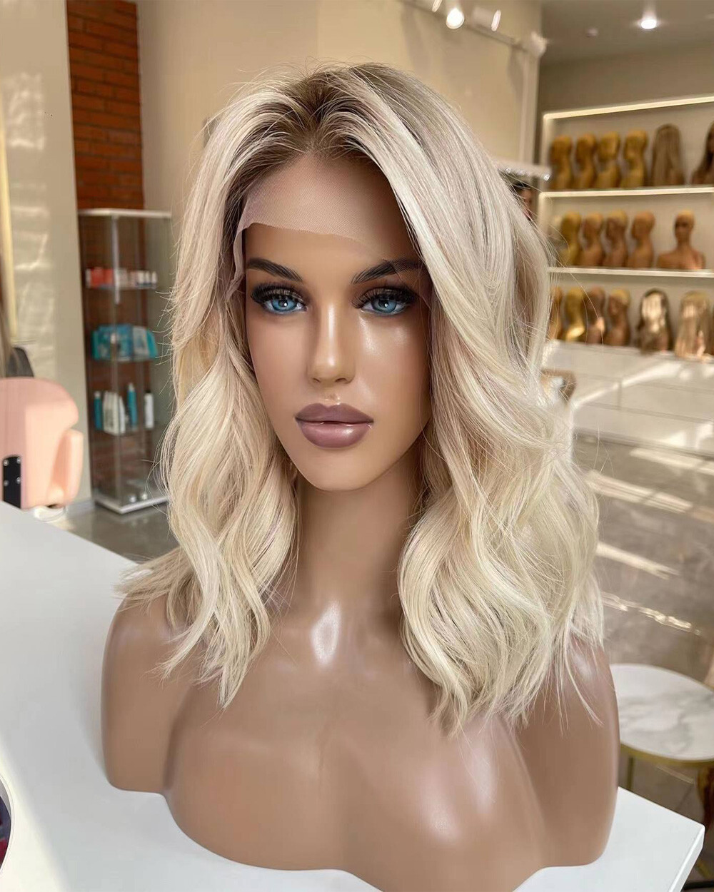 13×4 Balayage Honey Blonde Human Hair Lace Frontal Brazilian Short Bob Wave Wigs