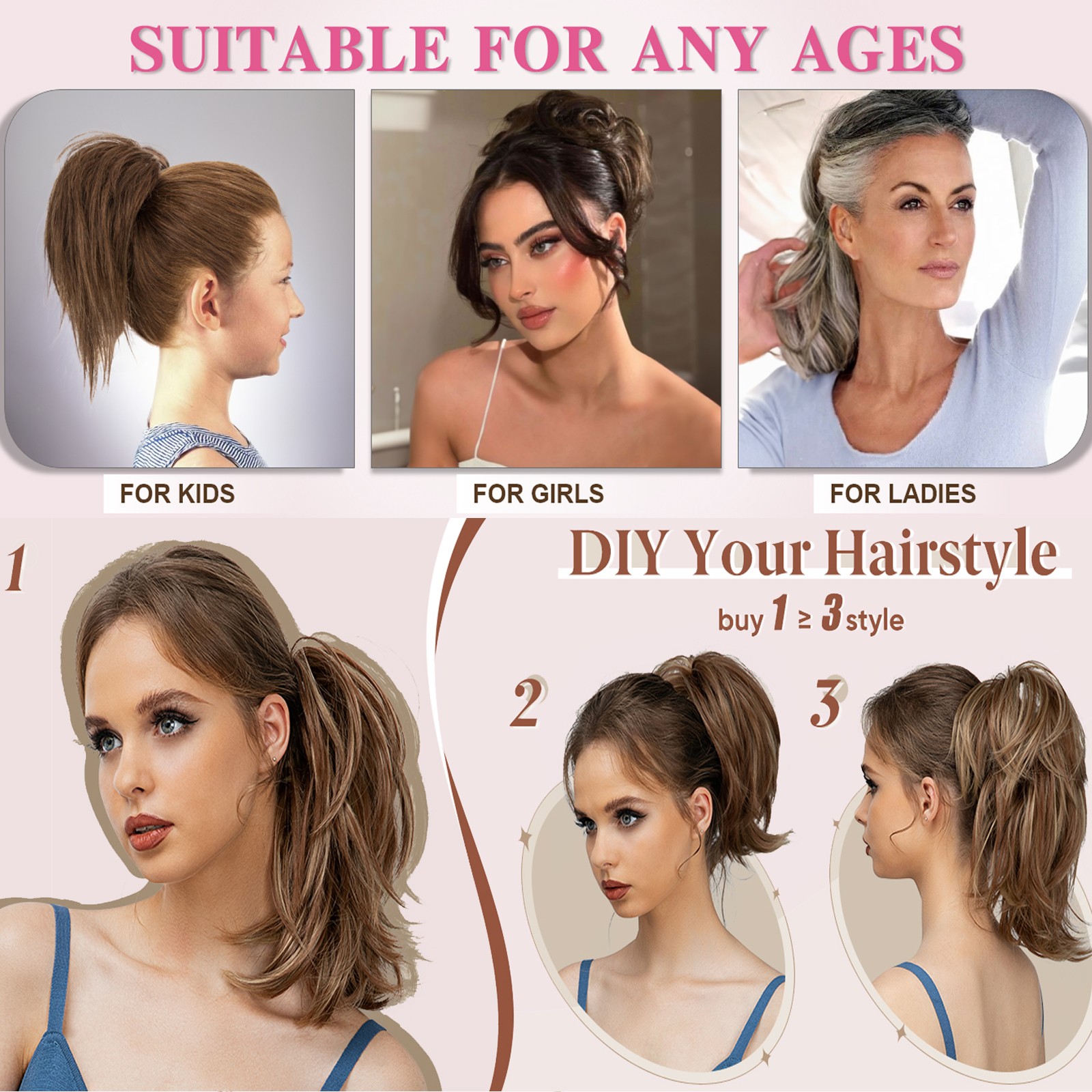 Natural Short Claw Clip Ponytail Messy Bun Hair Piece Bendable Updo Extensions