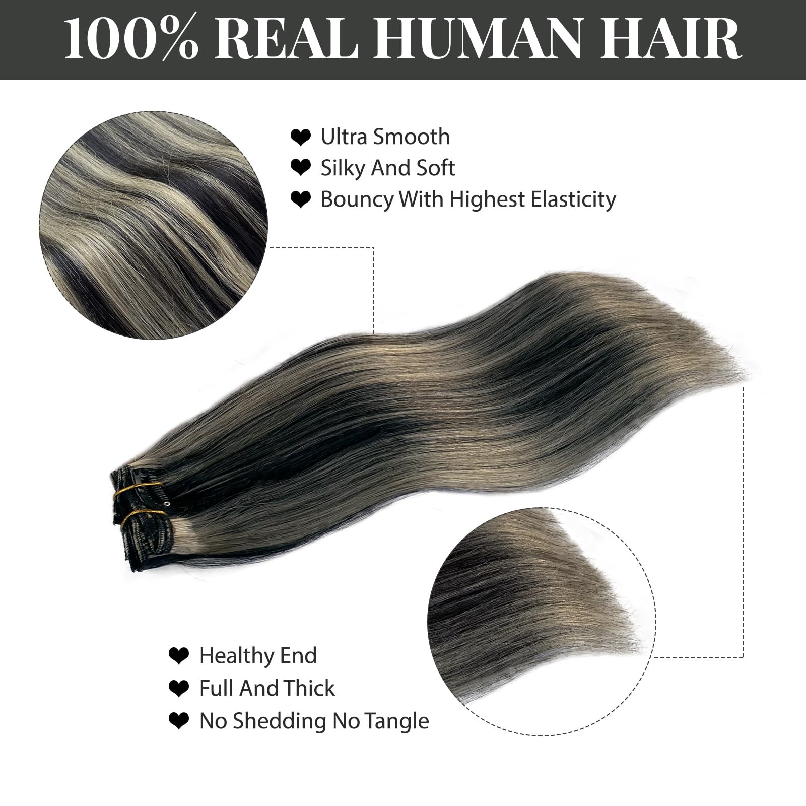 Clip in Hair Extensions Full Head 14 Inch 70g Natural Black Mix Blonde Highli…