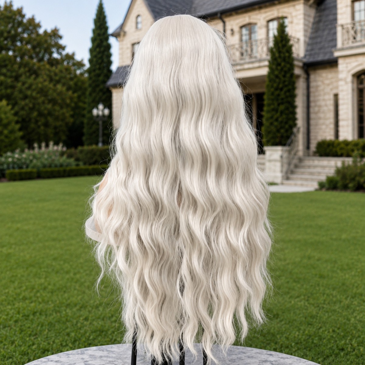 Heat Resistant Synthetic Hair Layered Long Wavy Bleach blonde Lace Frontal Wigs