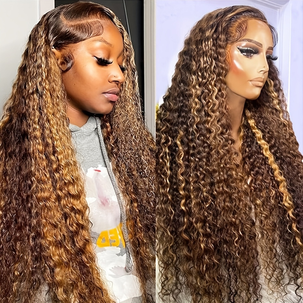 Brown Blonde Ombre Highlights Hair Lace Front Wigs Long Loose Curly Women Party
