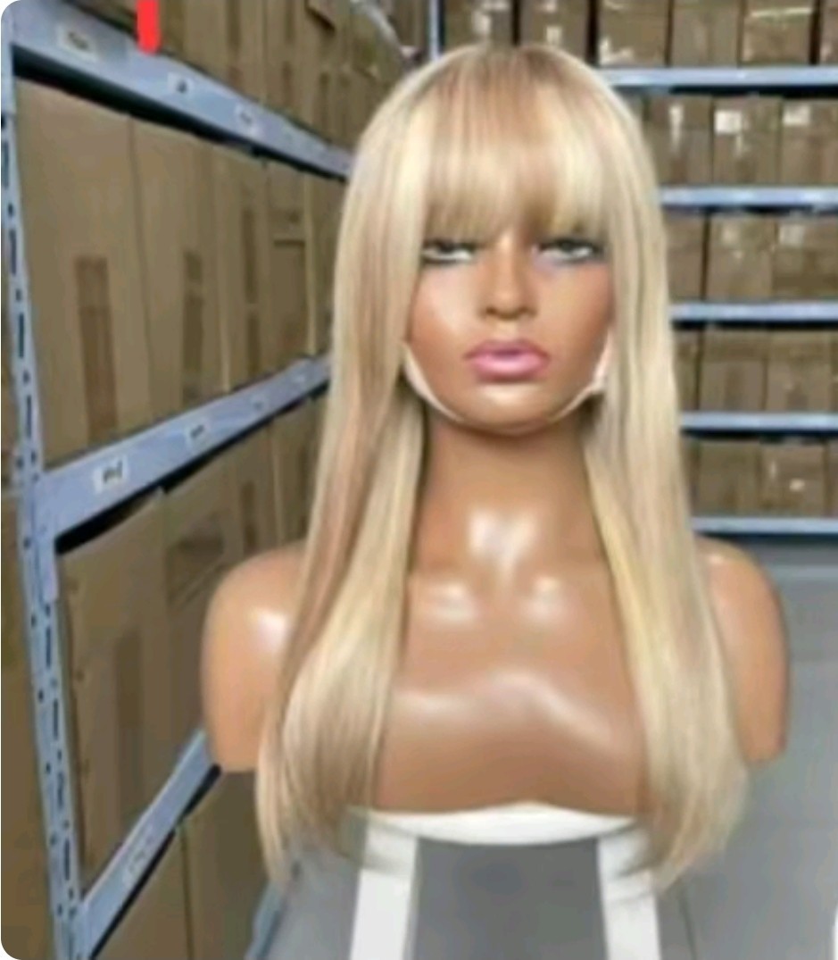 Women Adult Long Straight Blonde Wig with Bangs, Fashion Theme