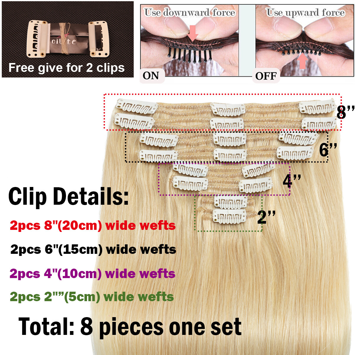 100% Real Soft Double Weft Clip In Remy Human Hair Extensions Full Head Thick US