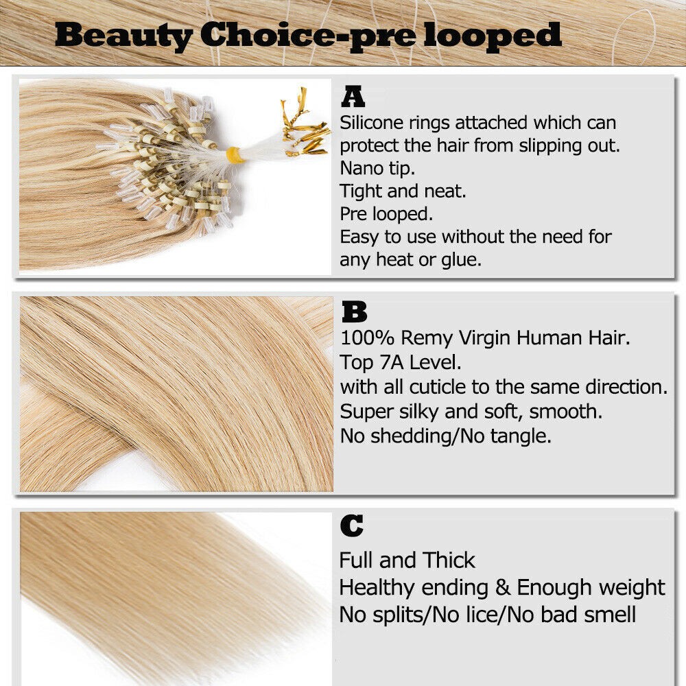 Micro Bead Hair Extensions Easy Loop Micro Links Human Hair Real Remy Straight