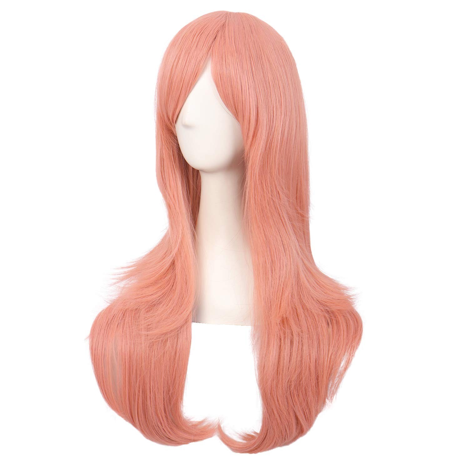 28 Inch Orange Pink Curly Cosplay Wig Women Side Bangs Long Synthetic
