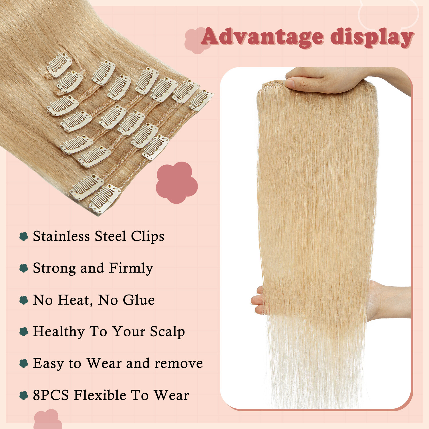 Premium Clip In 100% Real Human Remy Hair Extensions Full Head Highlight LONG US