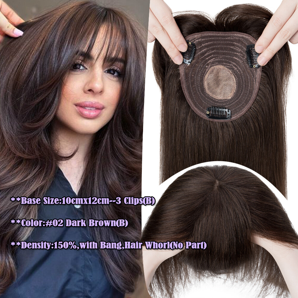 Women’s Remy Human Hair Clip In Hairpiece Topper Toupee Top Piece Silk Mono Base