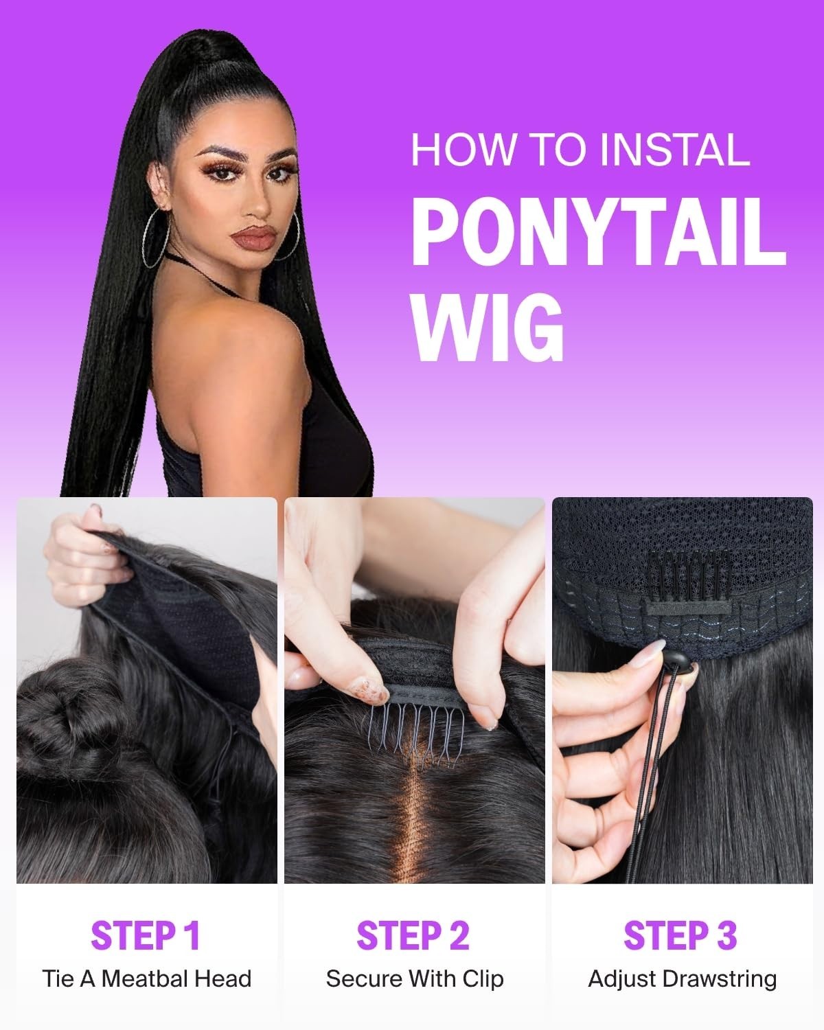 20-Inch Straight Headband Wig Human Hair Drawstring Ponytail Half Wig – No Lace,