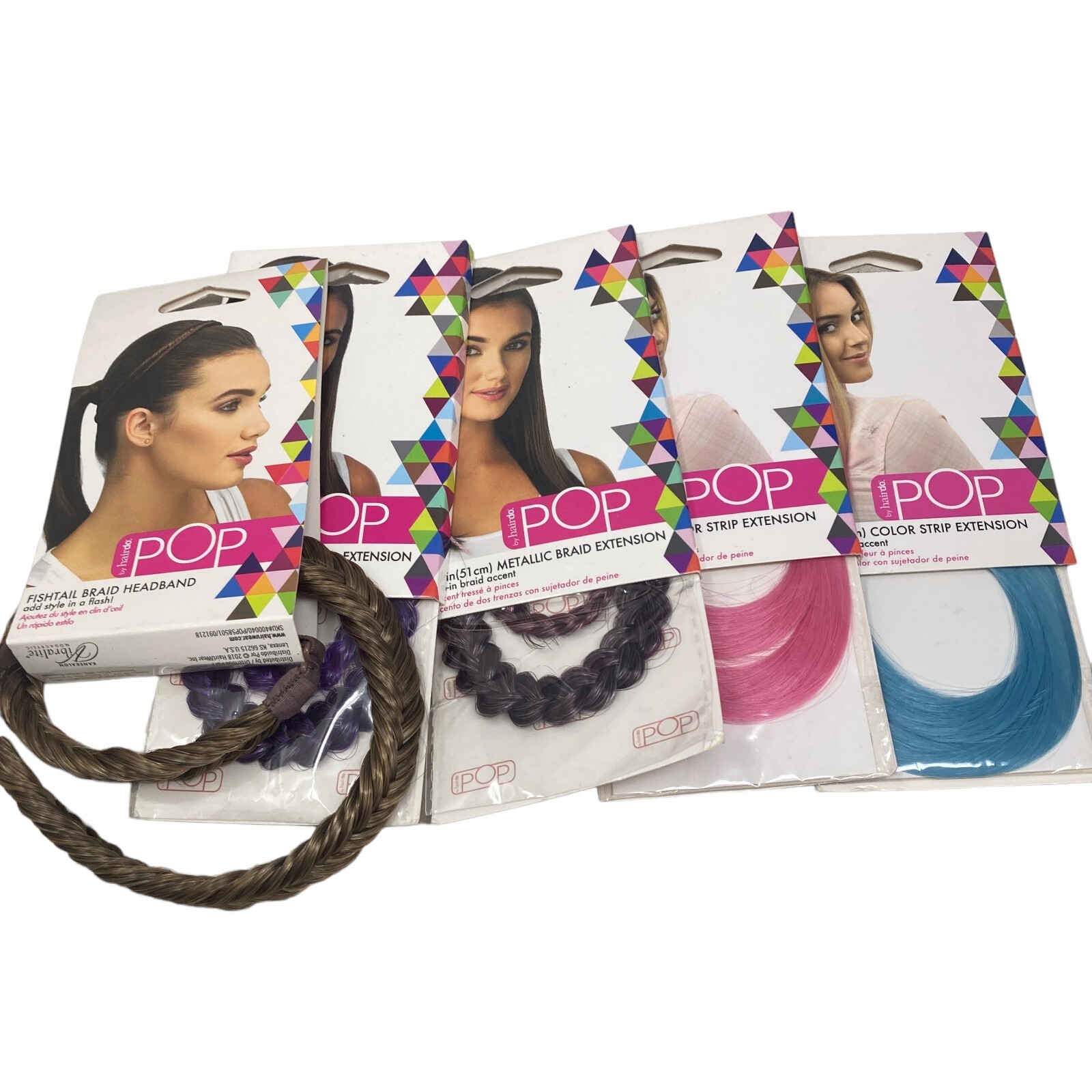 Hairdo Pop Hair Extension Color Strip & Clip In Braid Extension Lot of 5 Various
