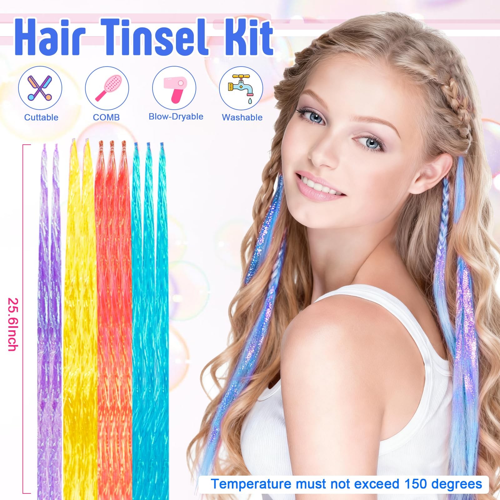Hair Extension Tools Kit,300 Pcs Silicone Lined Micro Links Beads（3 Blue