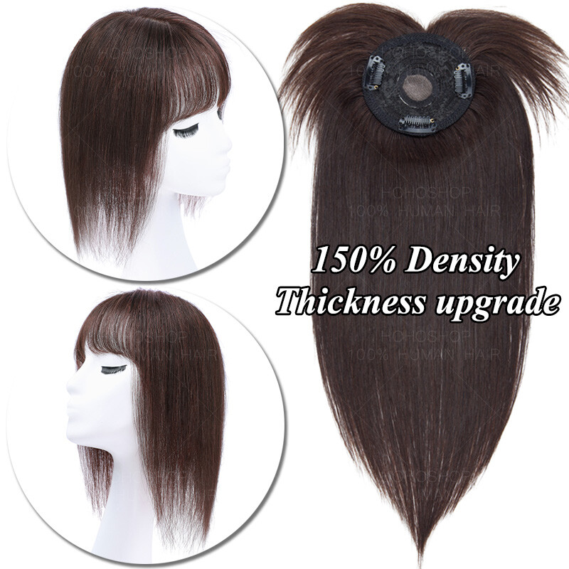 US 100% Remy Human Hair Mono Topper Clip In Top Piece Toupee Wig Bangs For Women