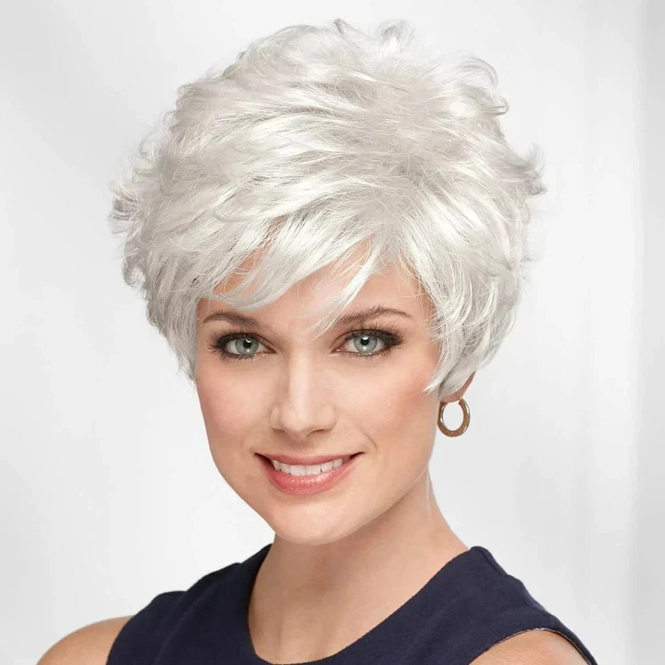 Human Hair New Fashion Gorgeous Women’s Silver White Wavy Wigs10 In