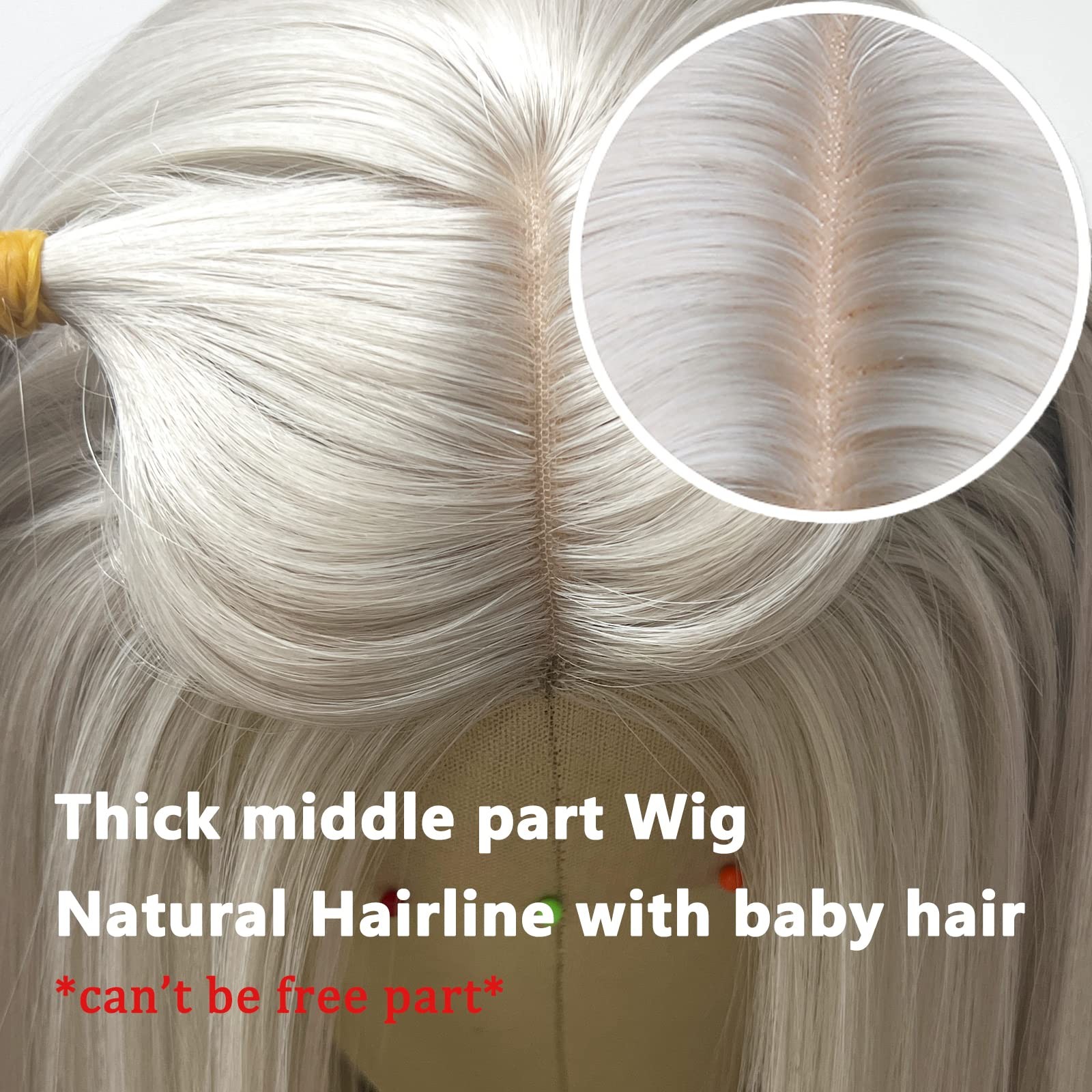 Silver Grey Long Straight Wig for Women Cosplay Ash White Wig Glueless Lace F…
