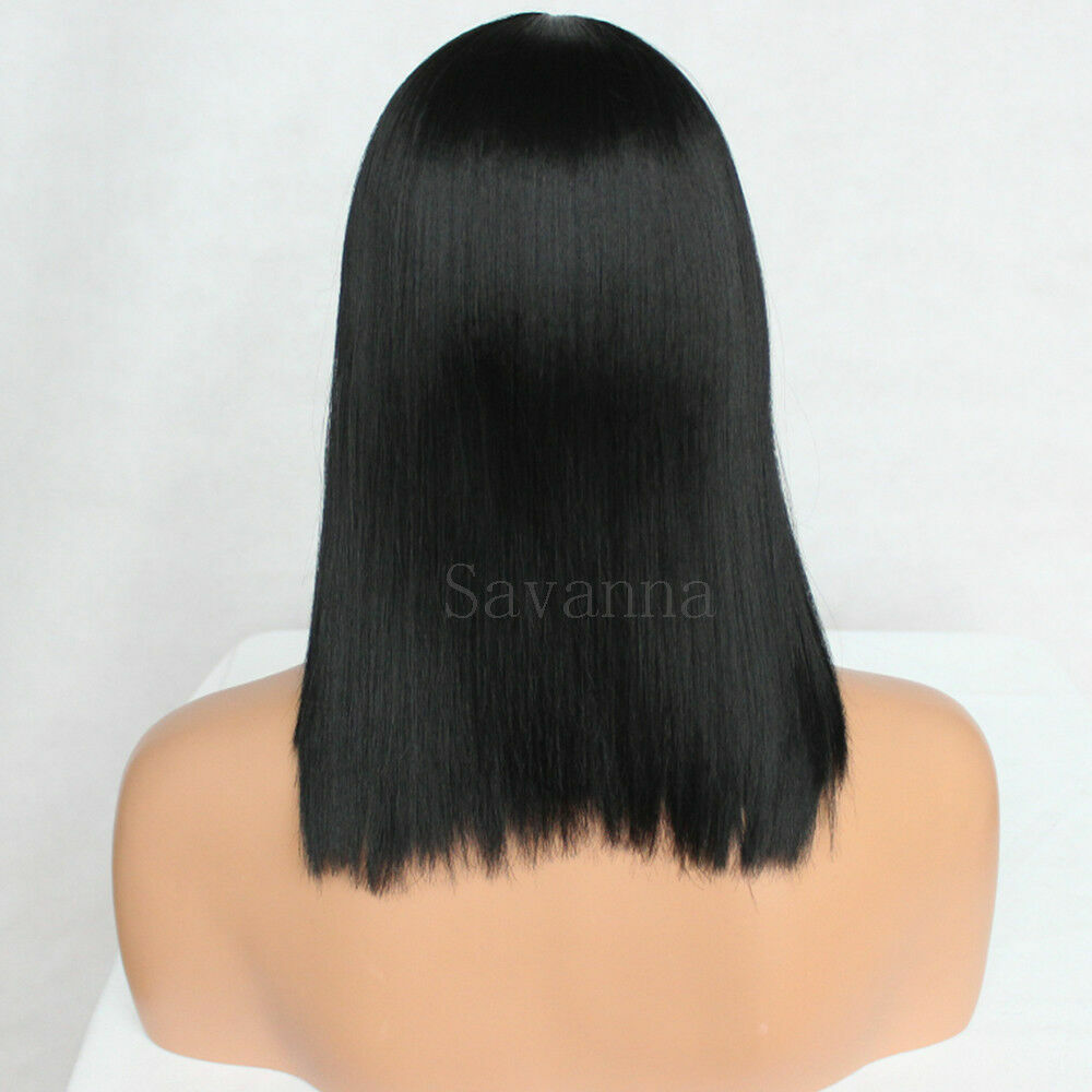 Black Bob Wigs with Bangs Straight Blunt Cut Shoulder Length Short Wig for Women